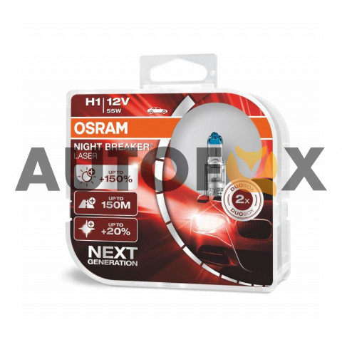 Osram Night BreakerLaser H1 +150% 55W 12V (2шт комплект) 64150NL-HCB Лампа галоген 